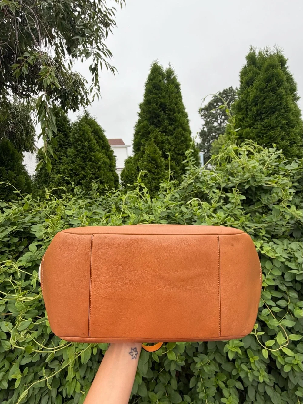 Coach Park Colorblock Carrie Turnlock Tote Leather Shoulder Bag Orange Brown